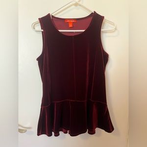 Wine coloured velvet peplum top